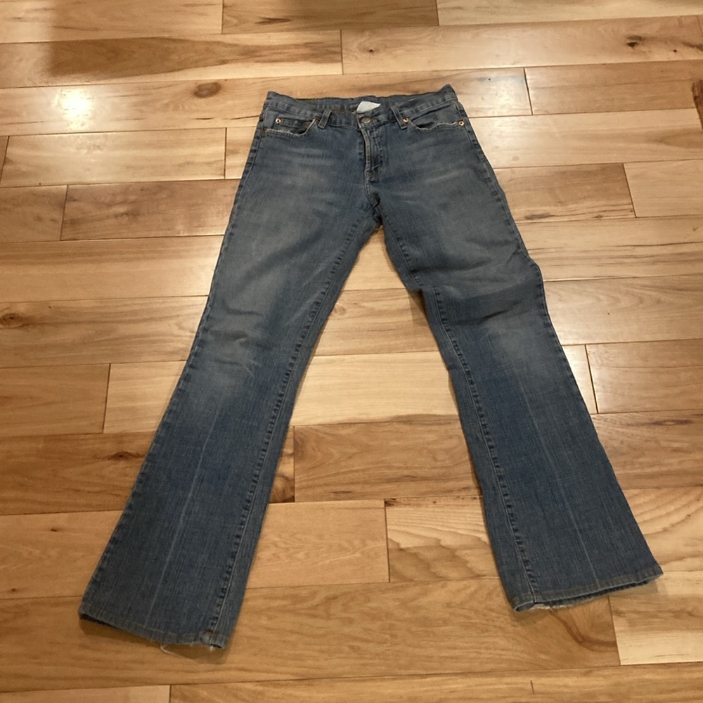 Barney’s jeans-28”waistband, 32 length, 38” hip, 98% cotton, 2% spandex.